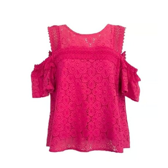 Project Runway Lively Pink Lace Overlay Cold Shoulder Top Women's Size XXL, NWT - Picture 3 of 11